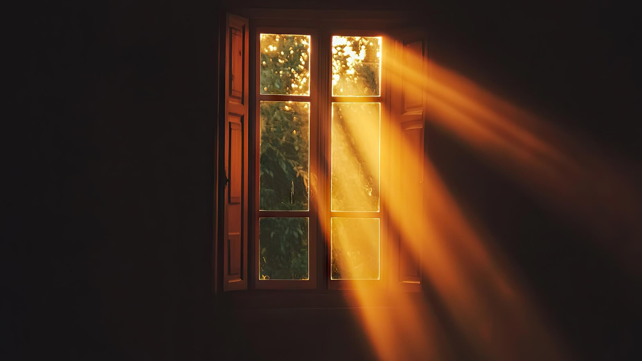 Morgenlicht bricht durch Fenster, Neubeginn, friedlich