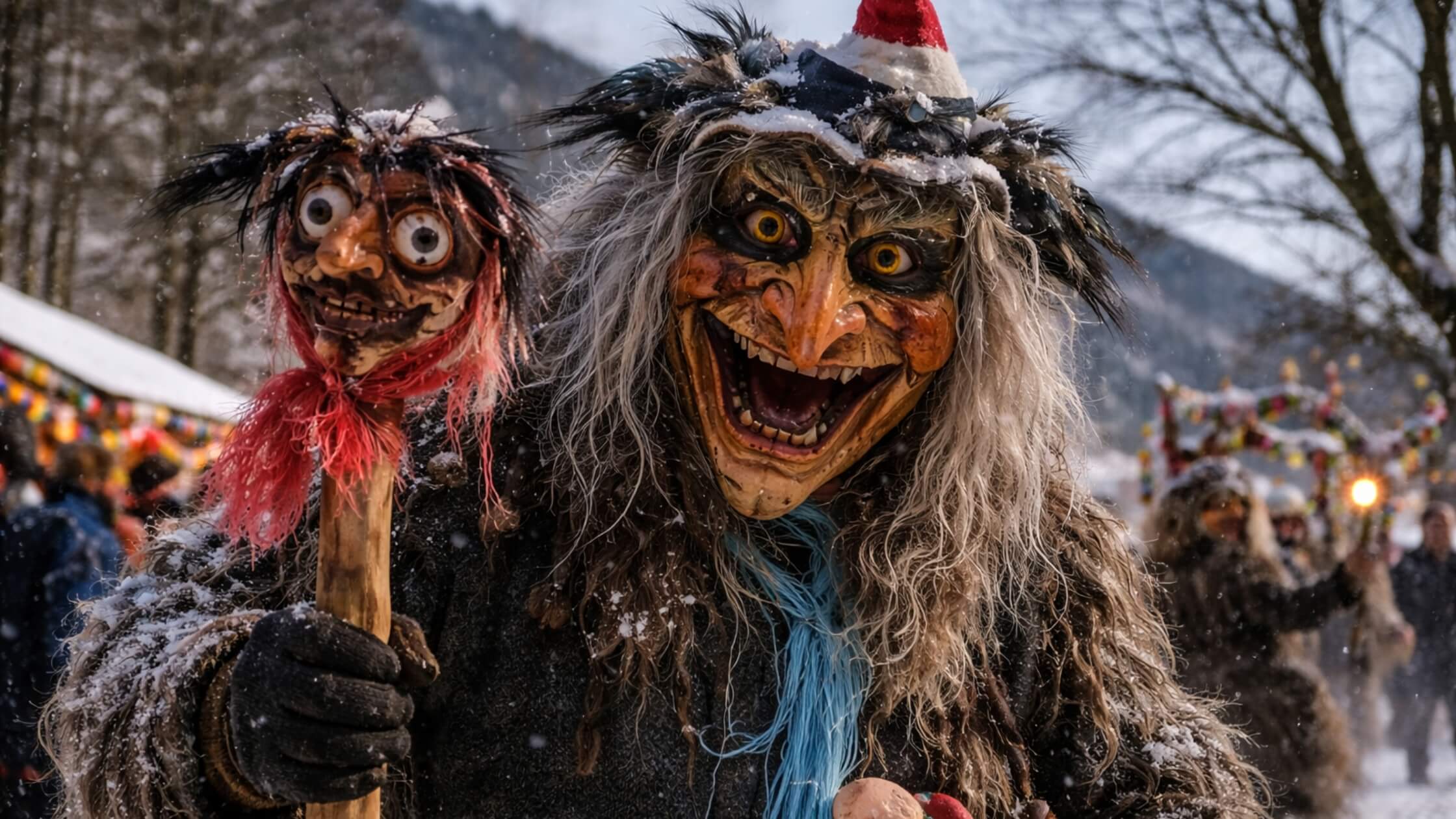 Perchtenmaske oder Perchtenlauf, dramatisch, furchterregend, kraftvoll - zeigt die wilde Seite der Göttin