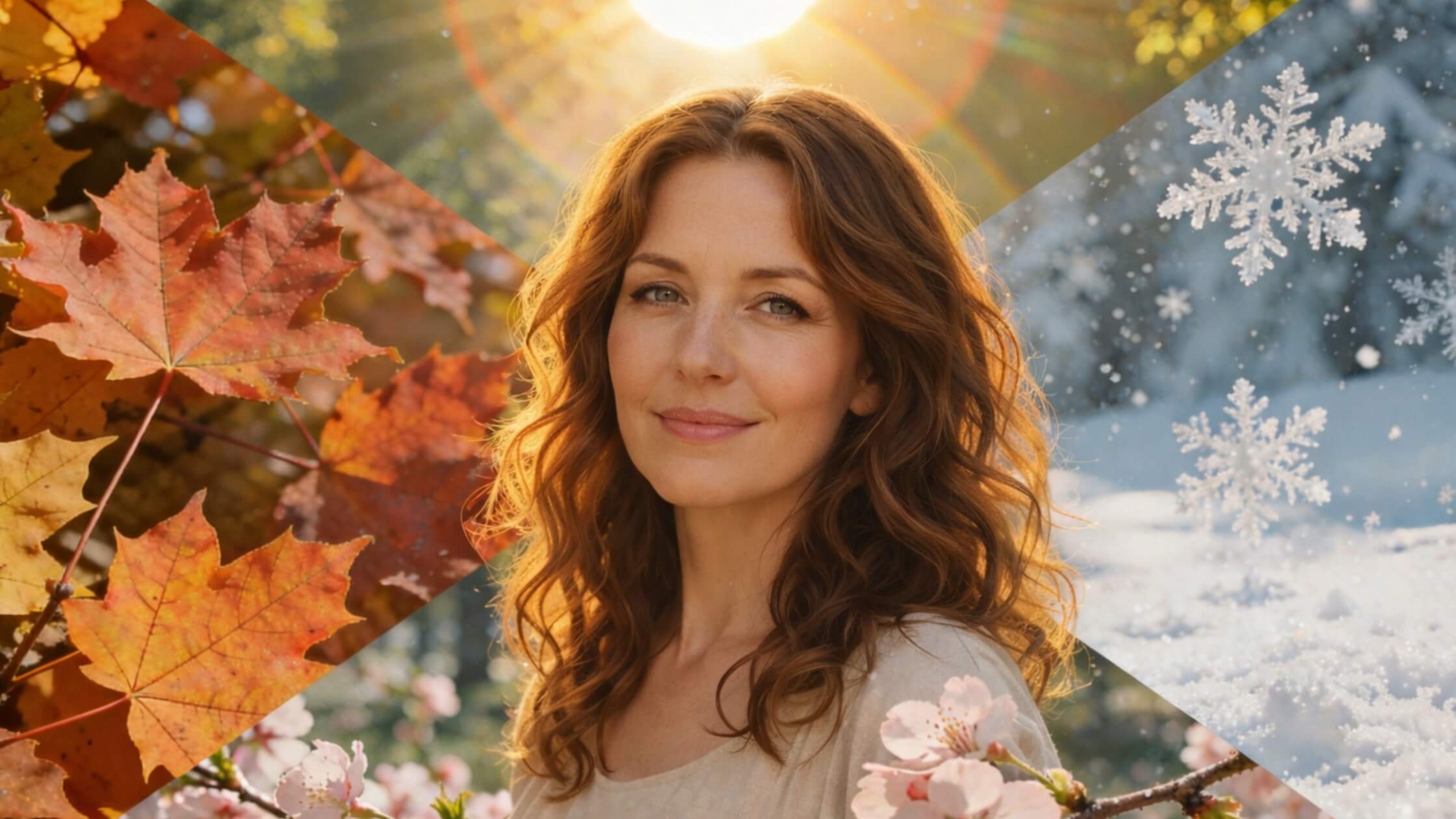 Person in Natur, Jahreszeiten-Collage