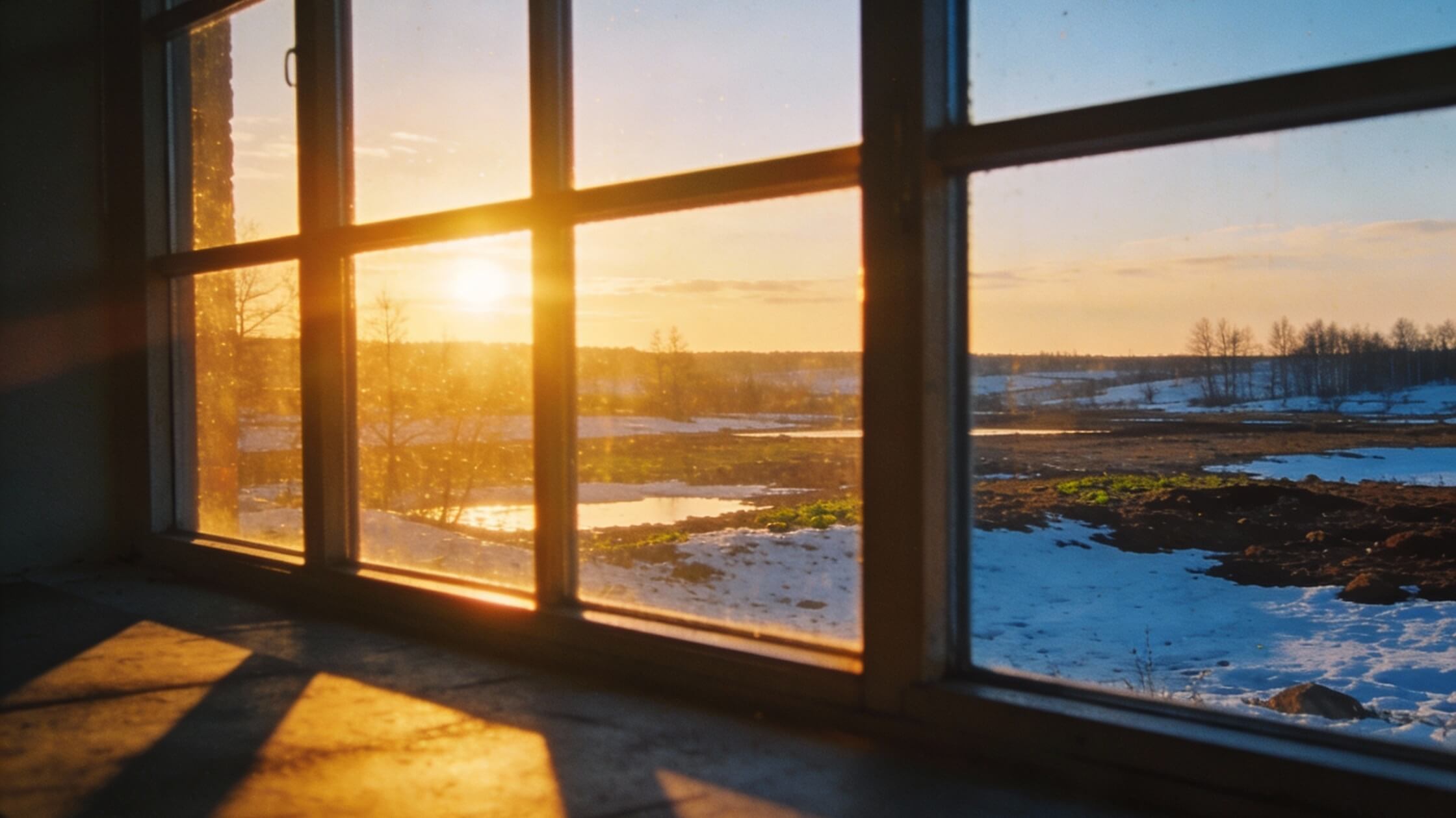 Sonnenaufgang durchs Fenster, goldenes Licht