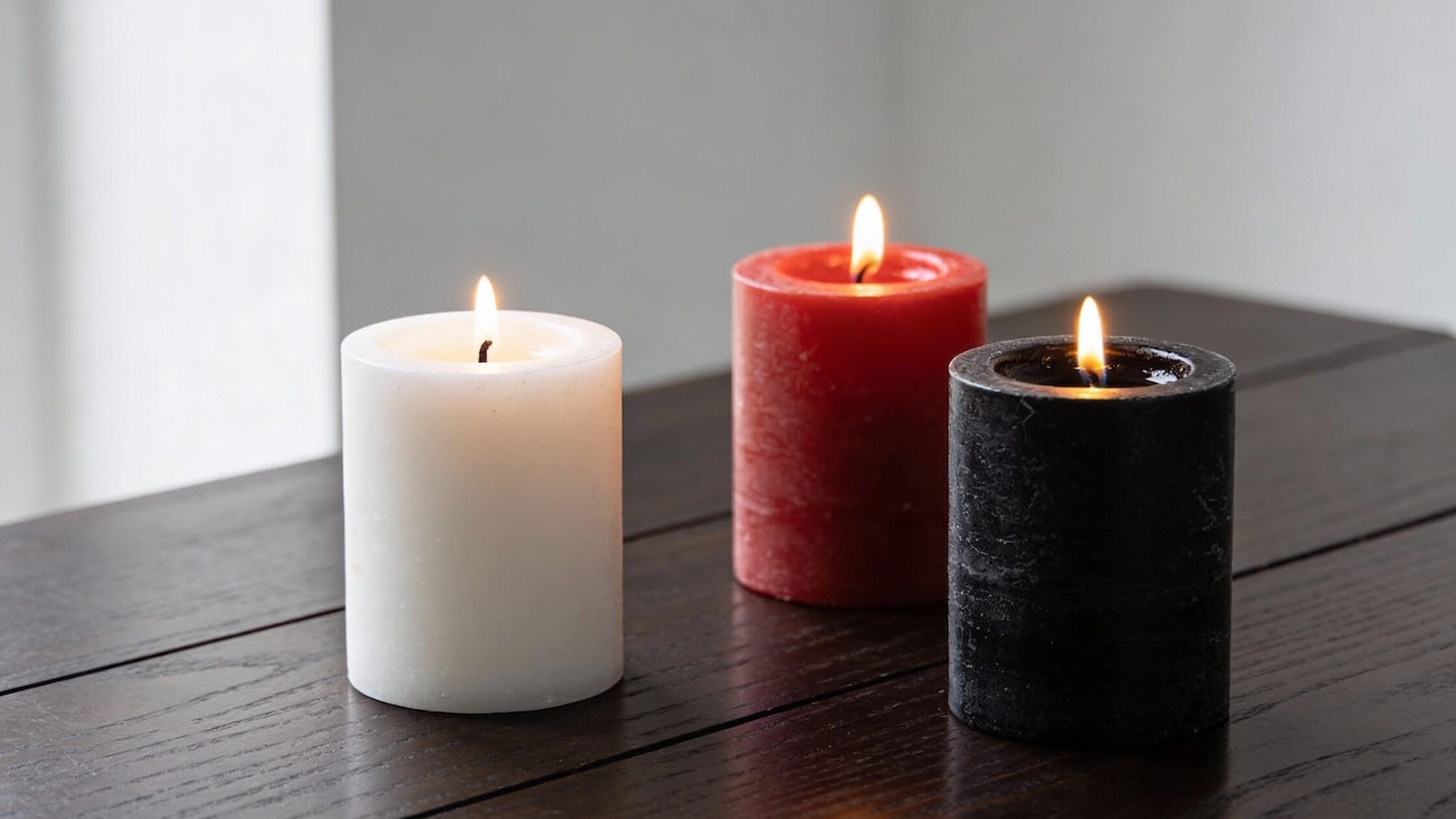 Drei Kerzen (weiß, rot, schwarz), symbolisch