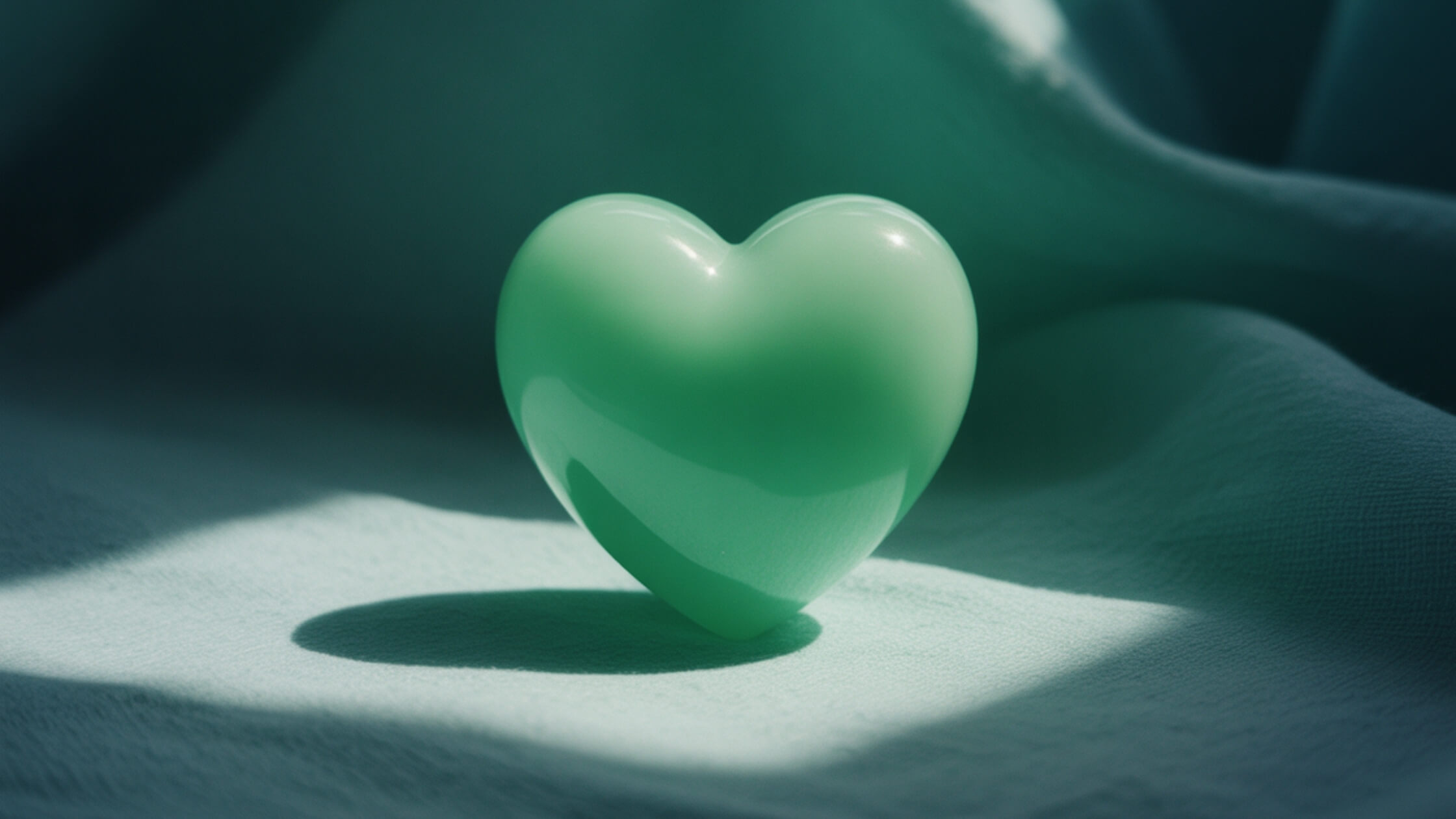 Herz aus Licht, umgeben von sanftem Grün, Verbundenheit, Weite