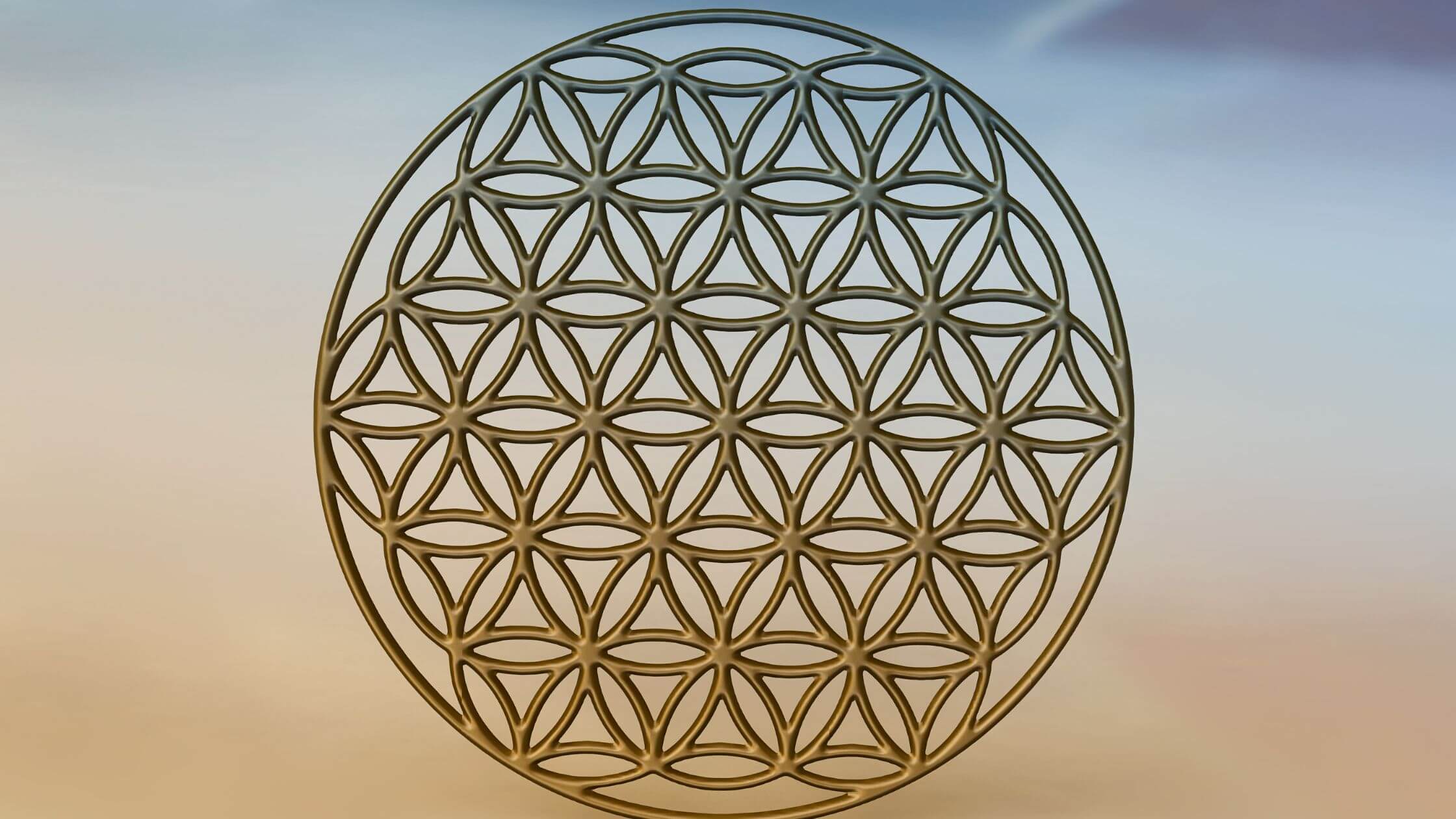 Blume des Lebens in goldener heiliger Geometrie, kraftvolles spirituelles Symbol für Energieheilung und Harmonisierung