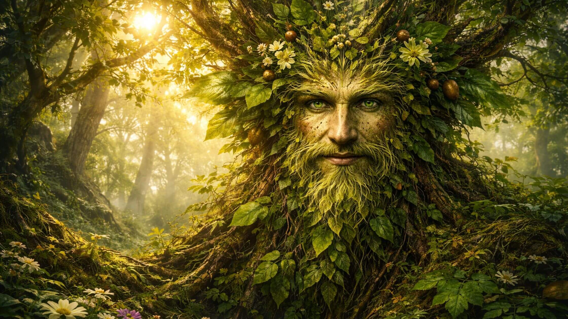 Grüner Mann mit Blättergesicht, mittelalterliche Darstellung des Vegetationsgottes