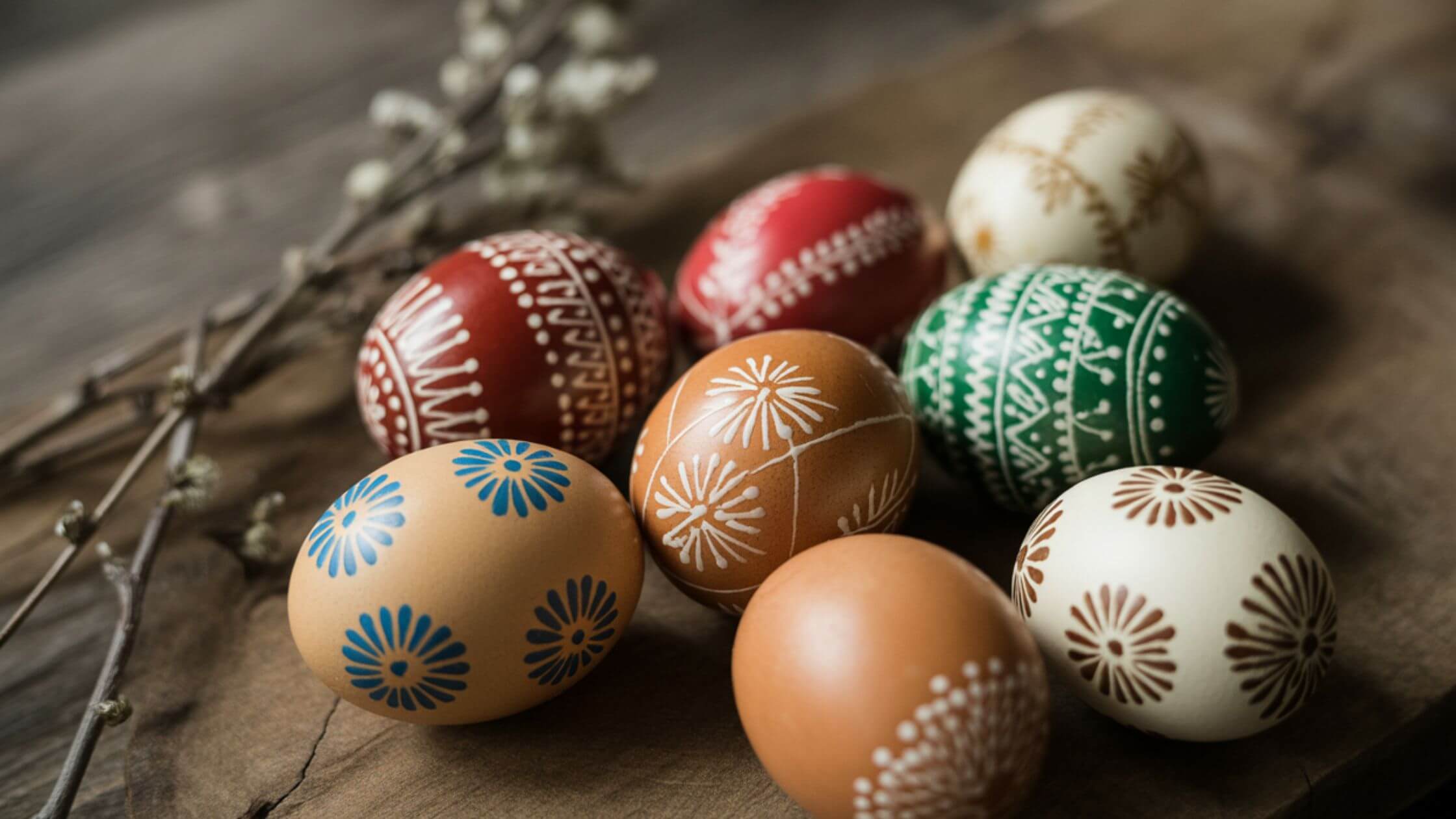 Natürlich gefärbte Ostereier symbolisieren das Weltenei zu Ostara