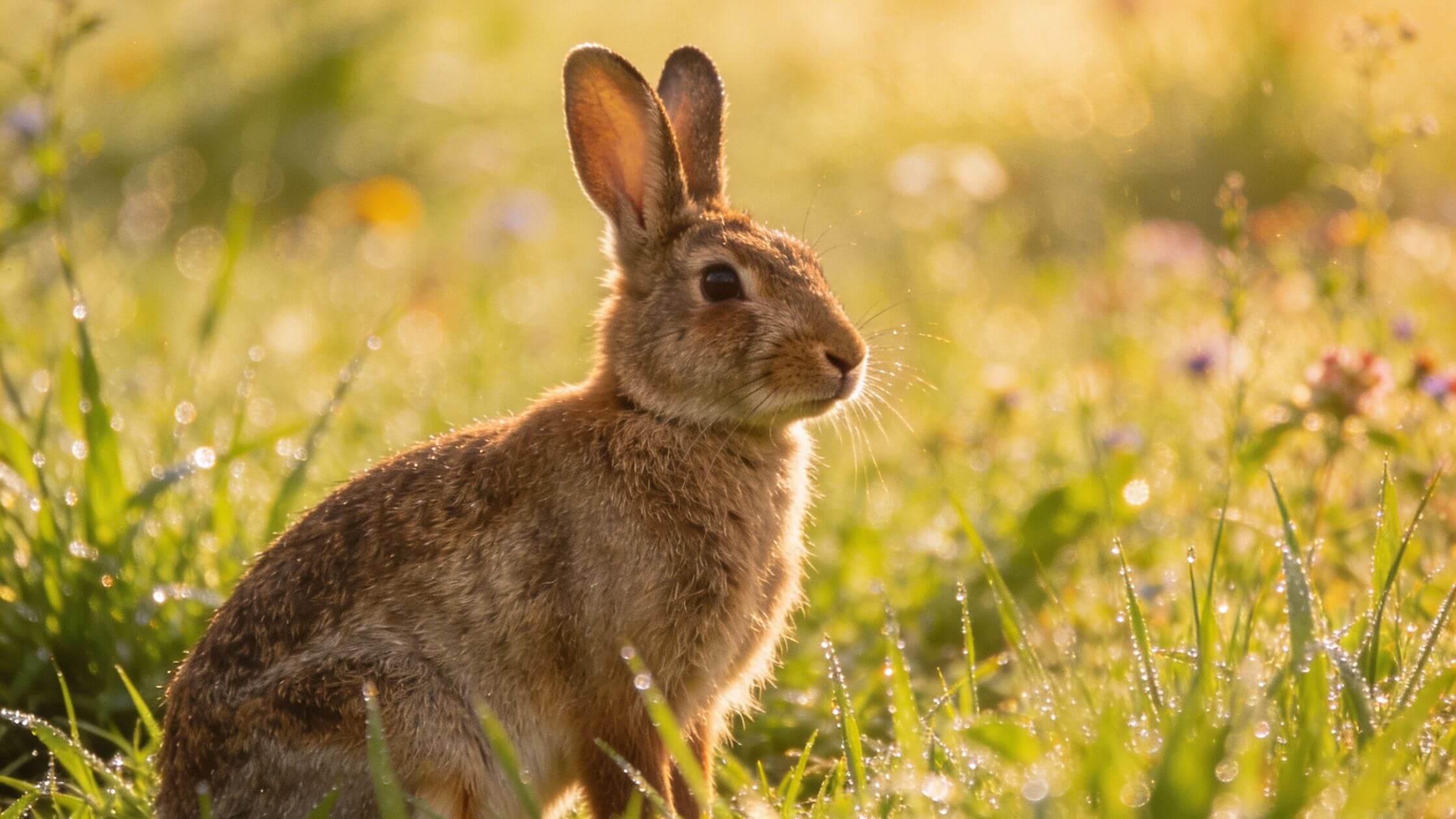 Feldhase in Frühlingswiese, Symbol der Fruchtbarkeit zu Ostara