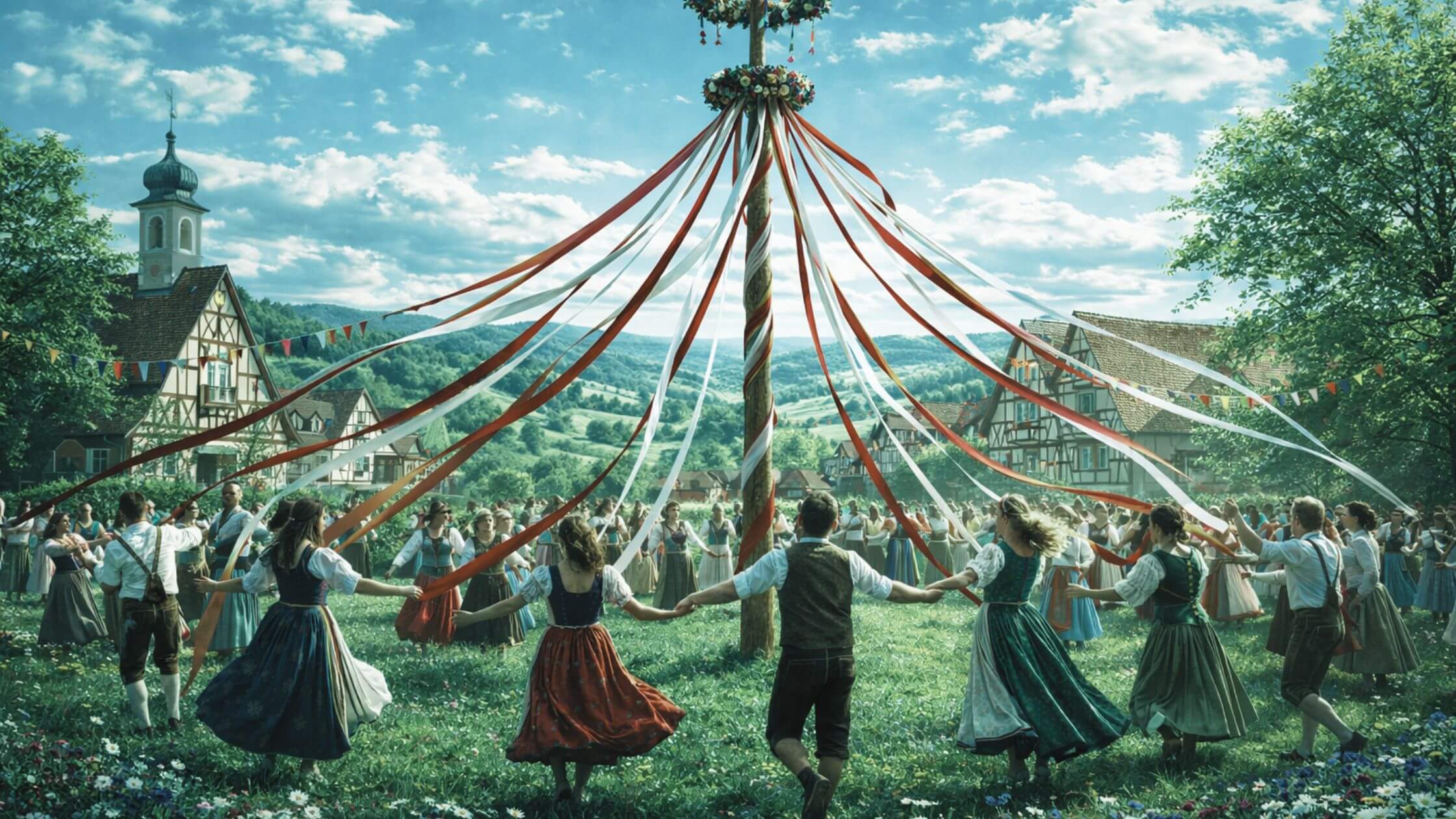 maibaum beltane rote weisse baender bedeutung 2