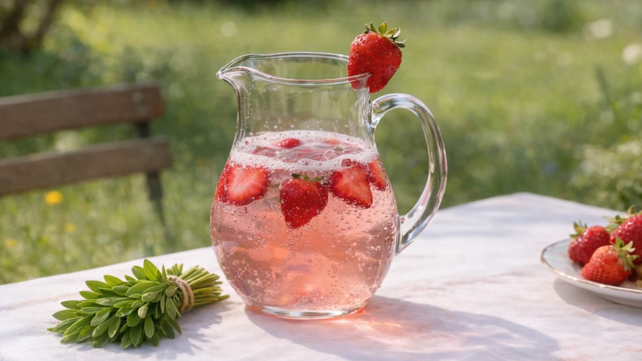 Maibowle mit Waldmeister und Erdbeeren zu Beltane, veganes alkoholfreies Rezept, traditionelles Getränk zum Maifest Walpurgisnacht