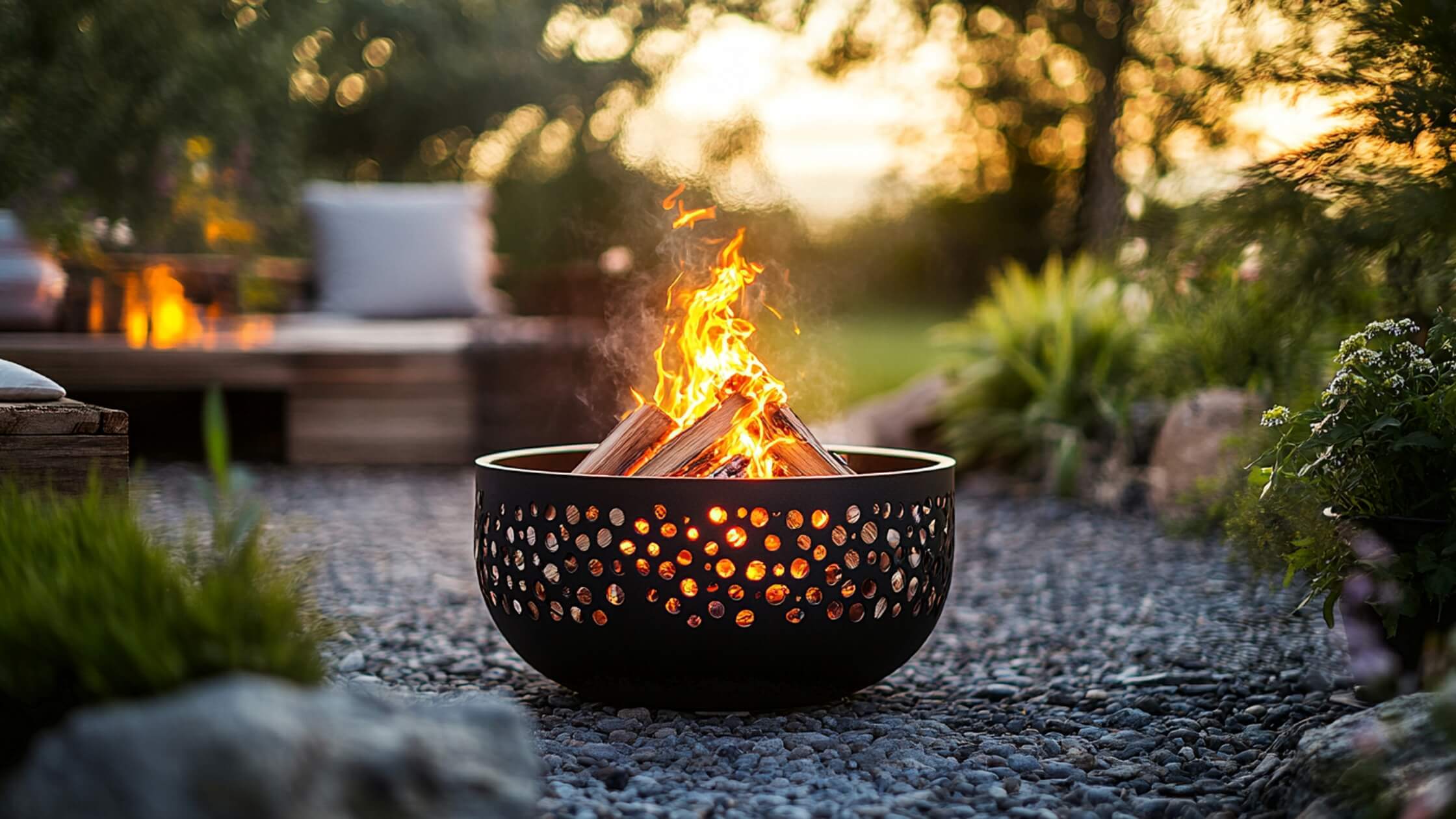 Feuerschale im Garten als alltagsnahe Alternative zum grossen Sonnwendfeuer - Litha feiern auch ohne Lagerfeuerplatz