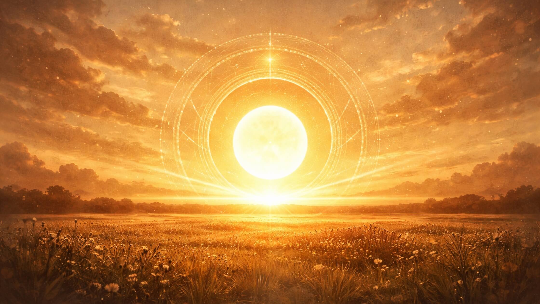 Symbolische Darstellung der Sonnenscheibe über dem Horizont – Sinnbild der Sommersonnenwende Litha