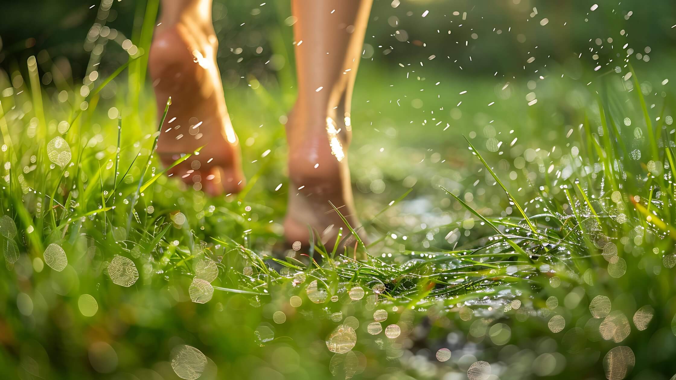 Barfussspuren im Morgentau der Sommersonnenwende - der alte Litha-Brauch des Tauschöpfens am Morgen des 21. Juni