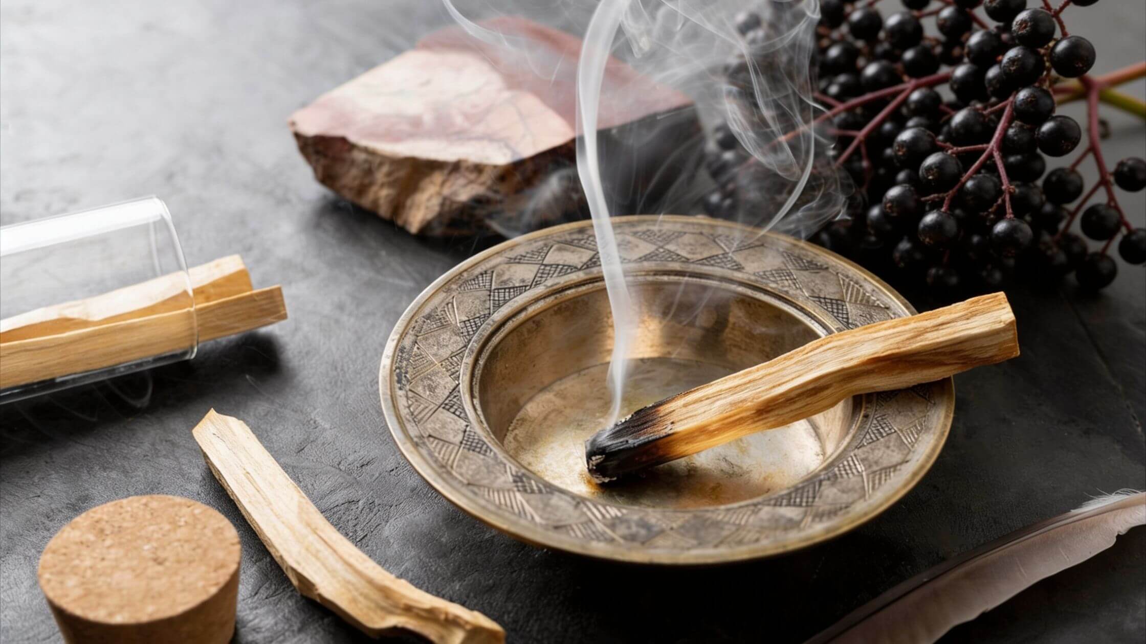 Räucherschale mit Holunderzweigen – Pflanzen und Räucherstoffe zu Mabon